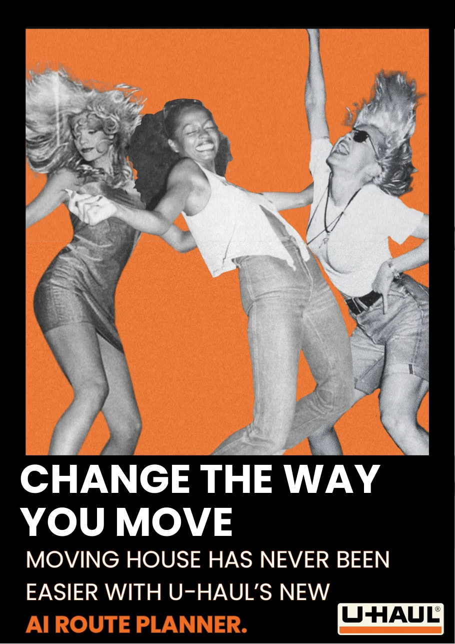 Poster with three people dancing on an orange background reading Change the way you move